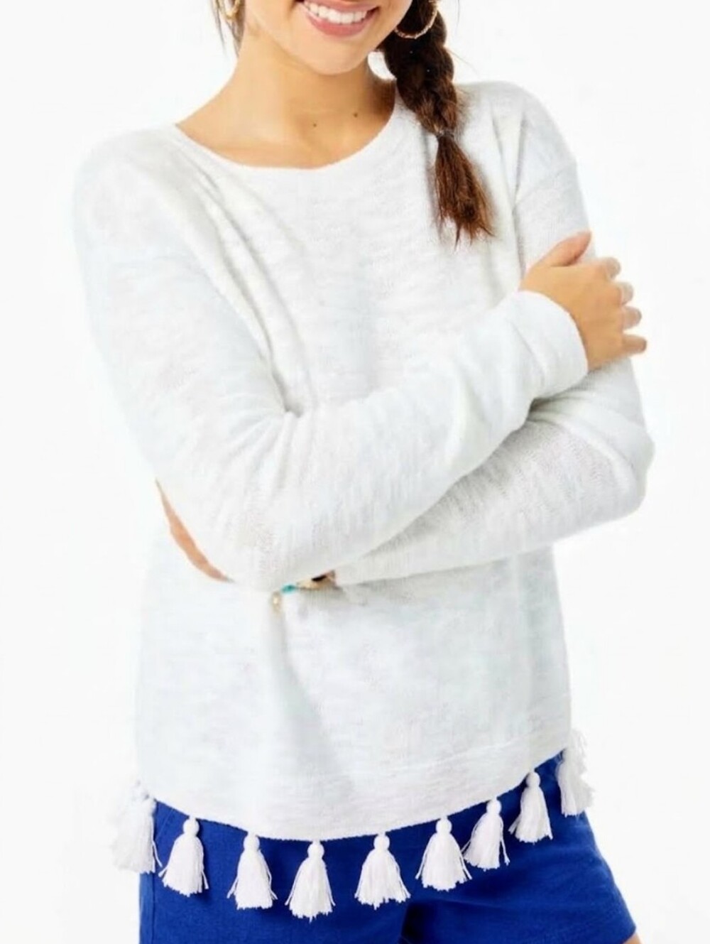 Lilly Pulitzer White Athea Hem Tassel Pullover Top Size Medium Resortwear